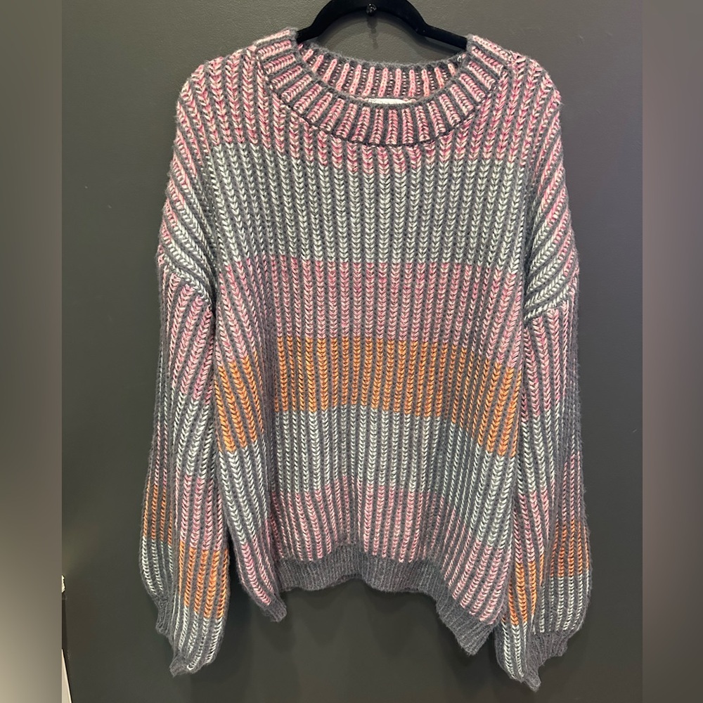 SPLA | Chic Boho Striped Sweater | Knit Scoop Neck | Large